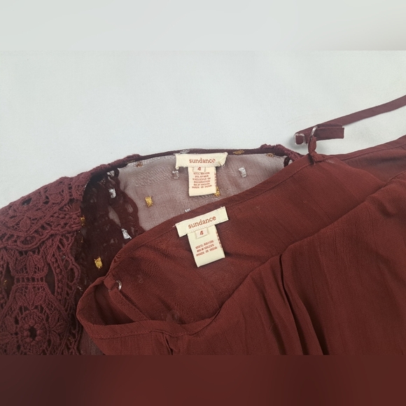 Sundance Burgundy Crochet Metallic Dotted 1/2 Sleeve Dress with/Slip SIZE 4 - Picture 7 of 11